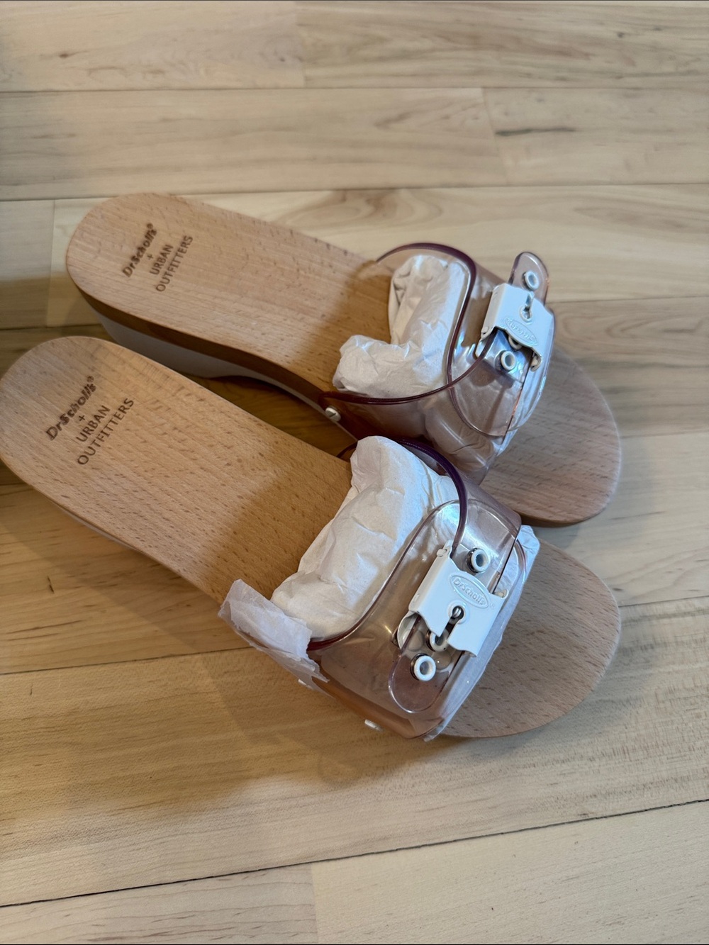New-Dr. Scholl’s + Urban Outfitters Wood Exercise Sandals-7-Clear Strap-Y2K